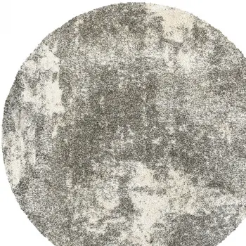 8' Round Gray And Ivory Distressed Abstract Area Rug