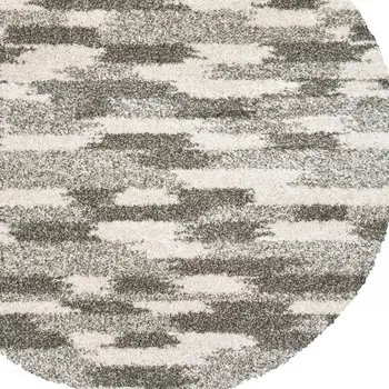 8’ Round Gray And Ivory Geometric Pattern Area Rug