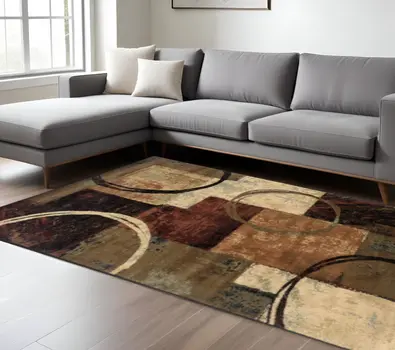8' X 11' Brown And Black Abstract Geometric Area Rug