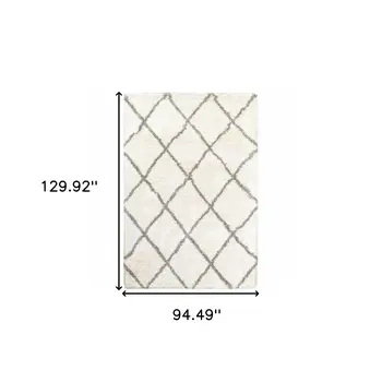 8' X 11' Ivory And Gray Geometric Lattice Area Rug