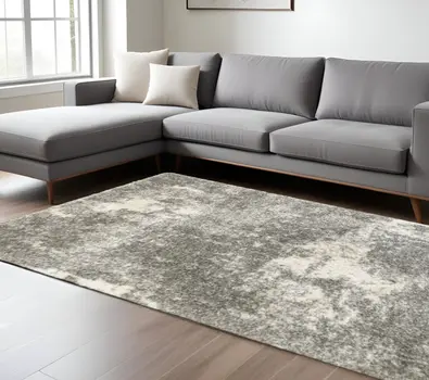 8' X 11' Gray And Ivory Distressed Abstract Area Rug