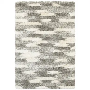 8' X 11' Gray And Ivory Geometric Pattern Area Rug
