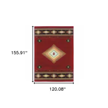 10' X 13' Red And Beige Ikat Pattern Area Rug