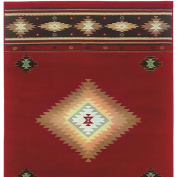 10' X 13' Red And Beige Ikat Pattern Area Rug