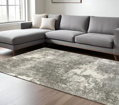 10' X 13' Gray And Ivory Distressed Abstract Area Rug