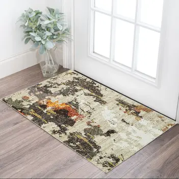 2' X 3' Beige and Black Power Loom Area Rug
