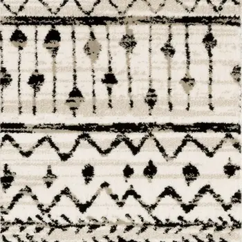 8' Ivory And Black Tribal Runner Rug