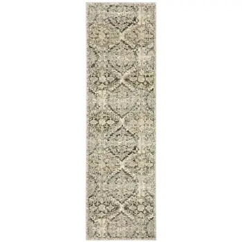 2' X 8' Ivory And Gray Floral Trellis Indoor Runner Rug