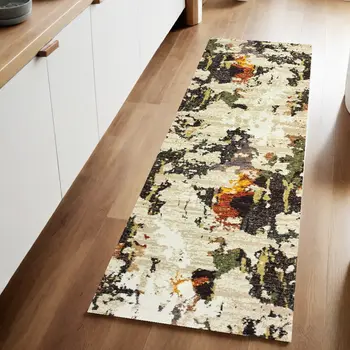 8' Beige And Black Runner Rug