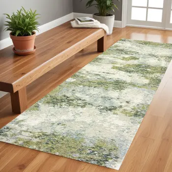 8' Blue And Green Runner Rug