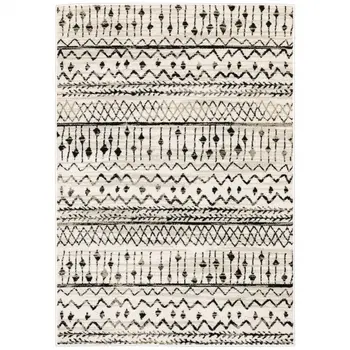 5' X 7' Ivory And Black Abstract Geometric Distressed Area Rug