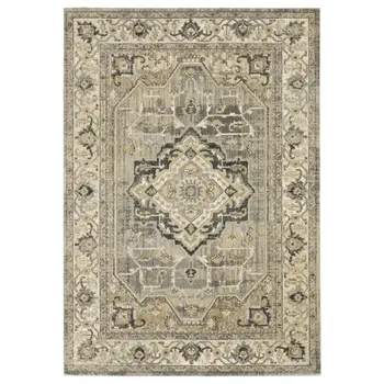 5' X 8' Beige And Gray Medallion Distressed Area Rug