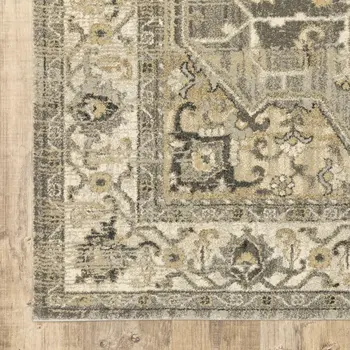 5' X 8' Beige And Gray Medallion Distressed Area Rug