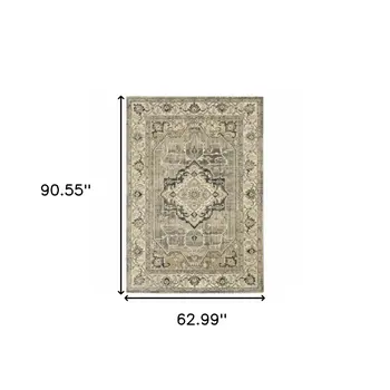 5' X 8' Beige And Gray Medallion Distressed Area Rug
