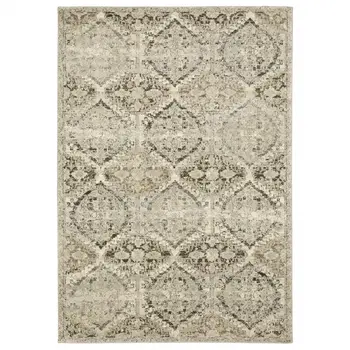 5' X 8' Ivory And Gray Trellis Distressed Area Rug