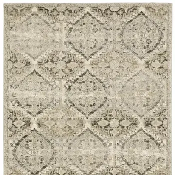5' X 8' Ivory And Gray Trellis Distressed Area Rug