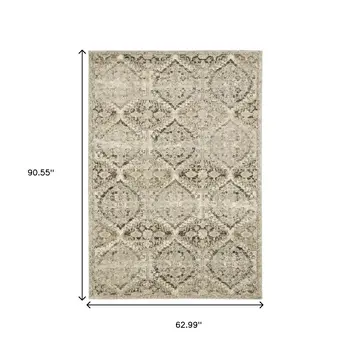 5' X 8' Ivory And Gray Trellis Distressed Area Rug