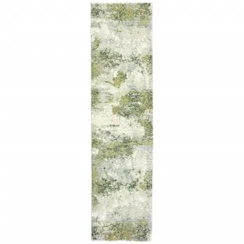 12' Ivory Sage And Teal Abstract Runner Rug