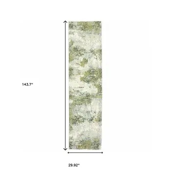 12' Ivory Sage And Teal Abstract Runner Rug