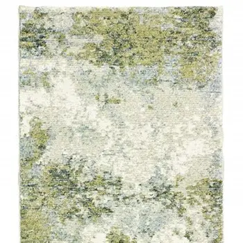 12' Ivory Sage And Teal Abstract Runner Rug