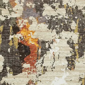 5' X 7' Beige and Black Power Loom Area Rug