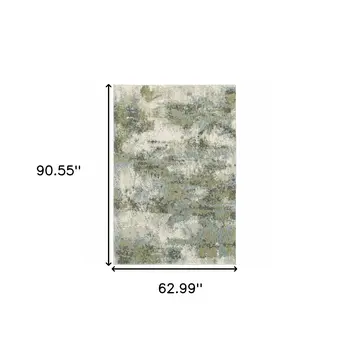 5' X 7' Ivory Sage And Teal Abstract Area Rug