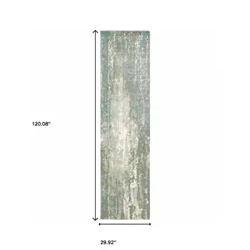 3' X 10' Blue And Gray Abstract Splash Indoor Runner Rug