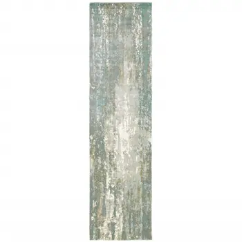 3' X 10' Blue And Gray Abstract Splash Indoor Runner Rug