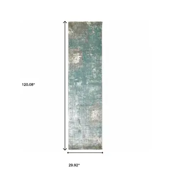 3' X 10' Blue And Gray Abstract Pattern Indoor Runner Rug