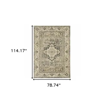 7' X 10' Beige And Gray Medallion Distressed Area Rug