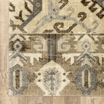 7' X 10' Tan And Gold Medallion Area Rug