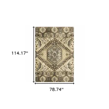 7' X 10' Tan And Gold Medallion Area Rug
