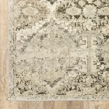 8' X 11' Ivory And Gray Trellis Distressed Area Rug