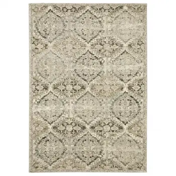 8' X 11' Ivory And Gray Trellis Distressed Area Rug