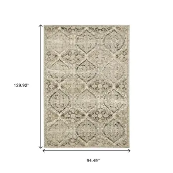 8' X 11' Ivory And Gray Trellis Distressed Area Rug