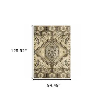 8' X 11' Tan And Gold Medallion Area Rug