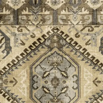 8' X 11' Tan And Gold Medallion Area Rug