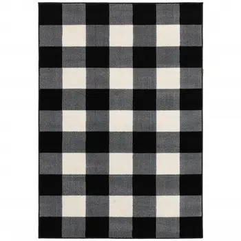 10' X 13' Black And Ivory Gingham Area Rug
