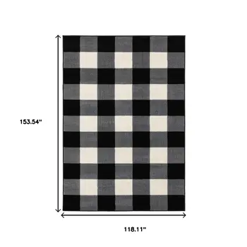 10' X 13' Black And Ivory Gingham Area Rug