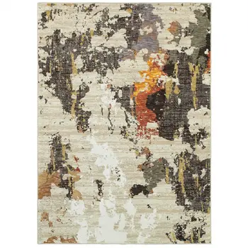 7' X 10' Beige and Black Power Loom Area Rug