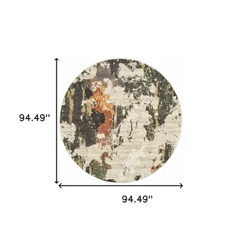 8' Beige and Black Round Power Loom Area Rug