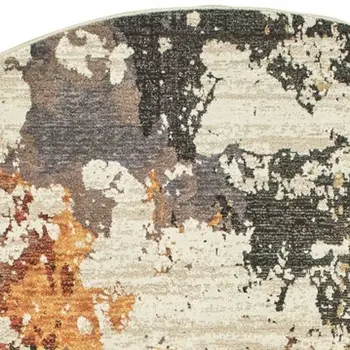 8' Beige and Black Round Power Loom Area Rug