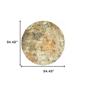 8' Gold and Ivory Round Power Loom Area Rug