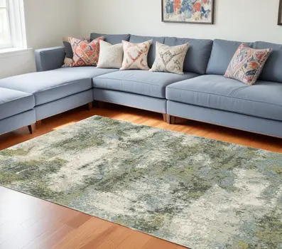 7' X 10' Blue Green Power Loom Area Rug
