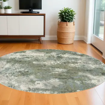 8' Blue Green Round Power Loom Area Rug