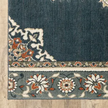 10' X 13' Blue And Beige Floral Medallion Area Rug