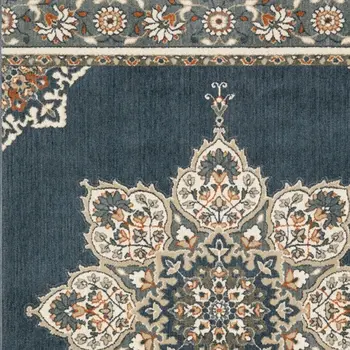 10' X 13' Blue And Beige Floral Medallion Area Rug