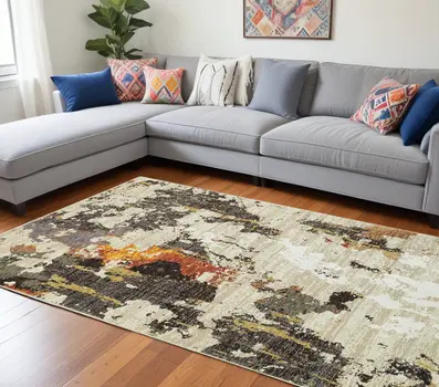 8' X 11' Beige and Black Power Loom Area Rug