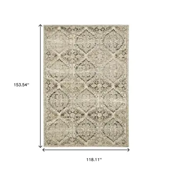 10' X 13' Ivory And Gray Trellis Distressed Area Rug