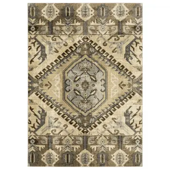 10' X 13' Tan And Gold Medallion Area Rug